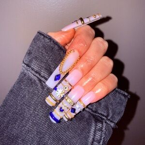 Elegant Blue & gold Bangle Press On Nails